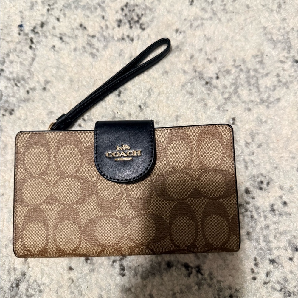 Coach Tan and Black Signature Wristlet